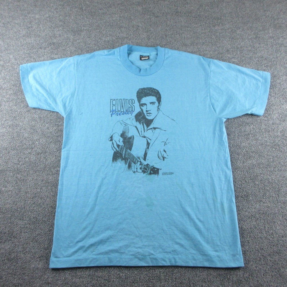 Vintage Elvis Presley Shirt Mens XL Blue Graphic Tee Made USA 1987 80s